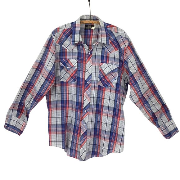 Sears Western Wear Other - Sears Western Wear XL Pearl Snap Long Sleeve Shirt Red / Blue Plaid Cowboy Style